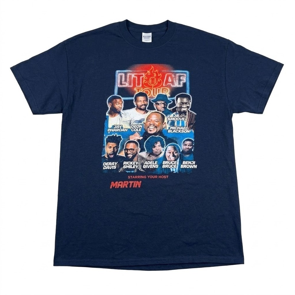 Martin Lawrence Mens L Lit AF Tour T-Shirt Navy Blue Graphic Comedy Gildan